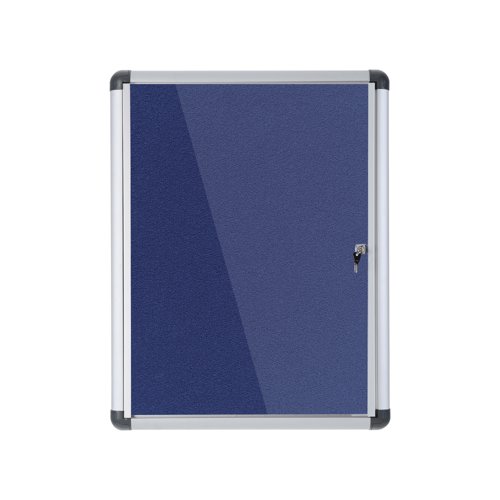 5 Star Glazed Noticeboard with Swing Door Locking Aluminium Frame Blue Felt 900x1200mm