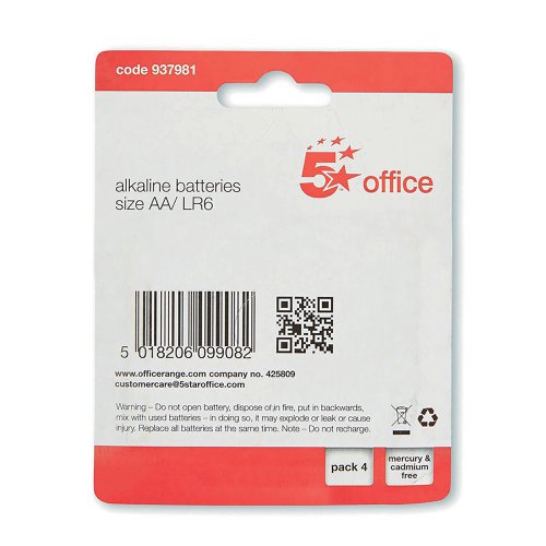 5 Star Office Batteries AA (Pack of 4) | VOW