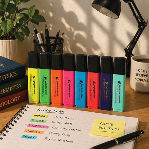 FS938627 5 Star Highlighter Chisel Tip 1-5mm Line Assorted (Pack of 8) 938627