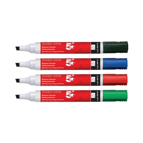 5 Star Office Drywipe Marker Xylene/Toluene-free Chisel Tip 2-5mm Line Wallet Assorted (Pack of 6)