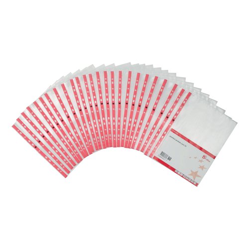 5 Star Office Punched Pocket Polypropylene Reinforced Red Strip Top Opening A4 Clear (Pack of 25)