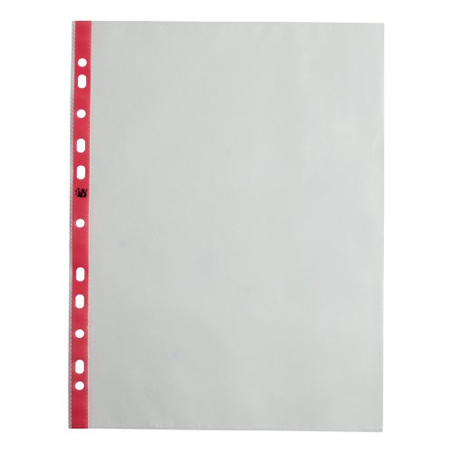 5 Star Office Punched Pocket Polypropylene Reinforced Red Strip Top Opening A4 Clear (Pack of 25)