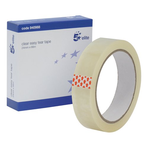 5 Star Elite Easy Tear Tape Pp 3in Core 24mmx66m Clear Pack Of 6