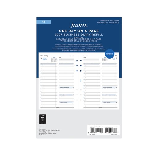 Filofax Refill Day Per Page A5 White 2027 27-68519