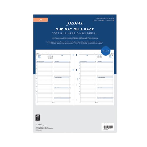 Filofax Refill Day Per Page A4 White 2027 27-68719