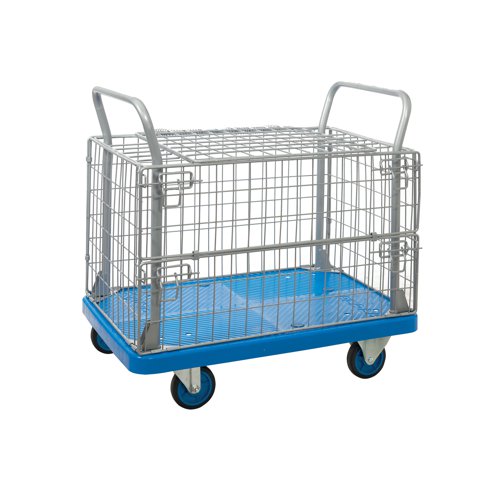 Proplaz Mesh Sided Platform Truck with Hinged Lid and Half Drop Side 300kg Capacity PPU24Y