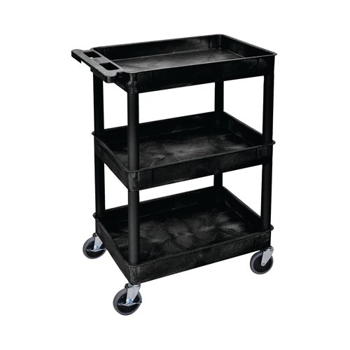 Multipurpose 3 Shelf Trolley with Uprights Moulded Polyethylene 150kg Capacity Black GI937L | GPC Industries Ltd