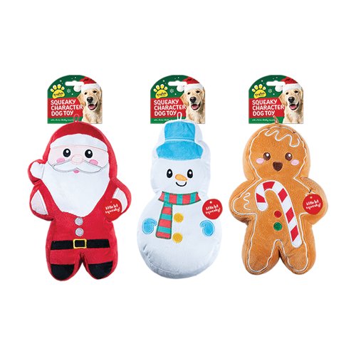 Christmas Plush Characters Squeaky Dog Toy Pack of 12 XMA13428OB