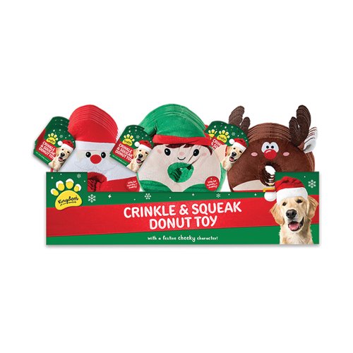Christmas Crinkley/Squeaky Donut Pet Toy Pack of 12 XMA13448OB