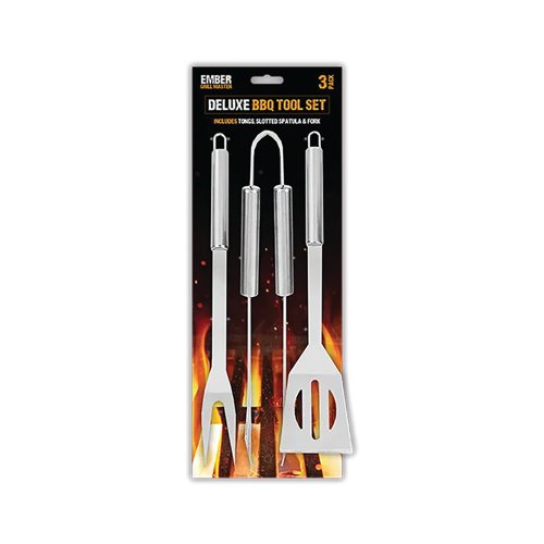 Deluxe BBQ Stainless Steel 3 Piece Tool Set Pack of 12 SUM8198OB