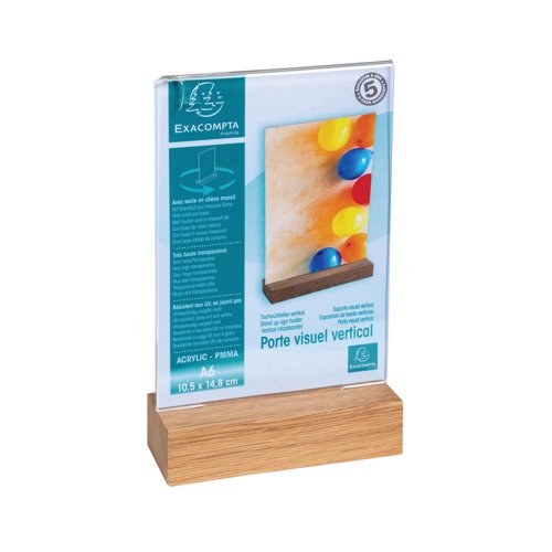 Exacompta Portrait Stand Up Sign Holder A6 with Wood Base 86258D