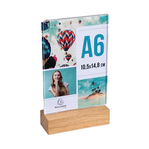 Exacompta Portrait Stand Up Sign Holder A6 with Wood Base 86258D