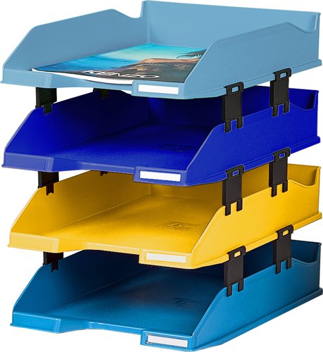 Exacompta Bee Blue Letter Trays Recycled A4 Set of 4 Assorted 113202SETD GH11320