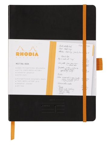 Clairefontaine Rhodiarama Italian Leatherette Meeting Book A5+ Black 117782C | GH17782 | Clairefontane