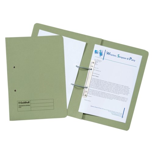 Exacompta Guildhall Transfer Spiral File 315gsm Foolscap Green (Pack of 50) 348-GRN