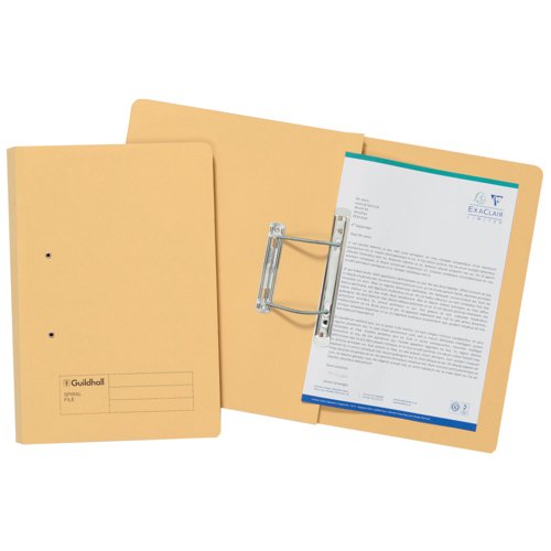 Exacompta Guildhall Transfer Spiral File 315gsm Foolscap Yellow (Pack of 50) 348-YLW
