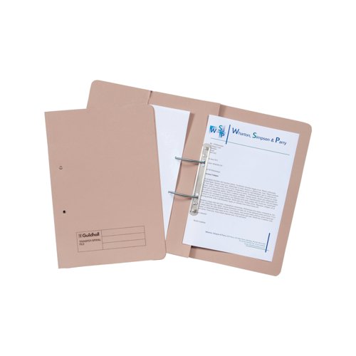 Exacompta Guildhall Transfer Spiral Pocket File 315gsm Foolscap Buff (Pack of 25) 349-BUF | Exacompta