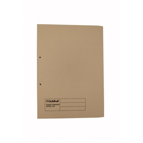 Exacompta Guildhall Transfer Spiral Pocket File 315gsm Foolscap Buff (Pack of 25) 349-BUF