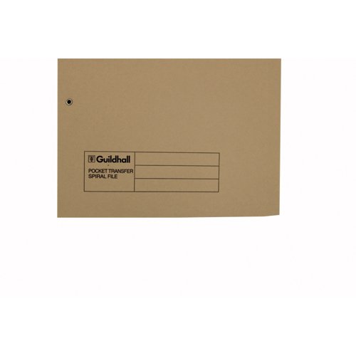 Exacompta Guildhall Transfer Spiral Pocket File 315gsm Foolscap Buff (Pack of 25) 349-BUF