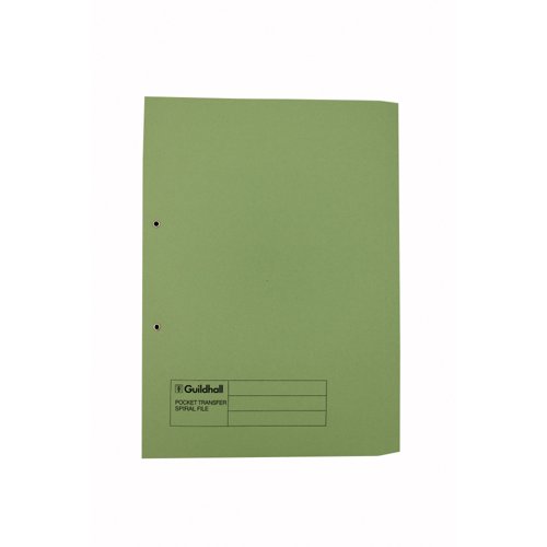Exacompta Guildhall Transfer Spiral Pocket File 315gsm Foolscap Green (Pack of 25) 349-GRN