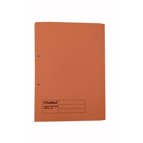 Exacompta Guildhall Transfer Spiral Pocket File 315gsm Foolscap Orange (Pack of 25) 349-ORG