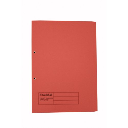 Exacompta Guildhall Transfer Spiral Pocket File 315gsm Foolscap Red (Pack of 25) 349-RED