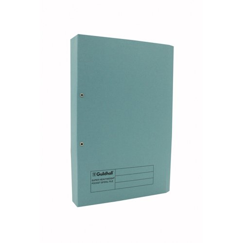 Exacompta Guildhall Heavyweight Transfer Spiral Pocket File Foolscap Blue (Pack of 25) 211/6000