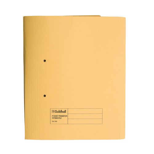 Exacompta Guildhall Heavyweight Transfer Spiral Pocket File Foolscap Yellow (Pack of 25) 211/6003 | Exacompta