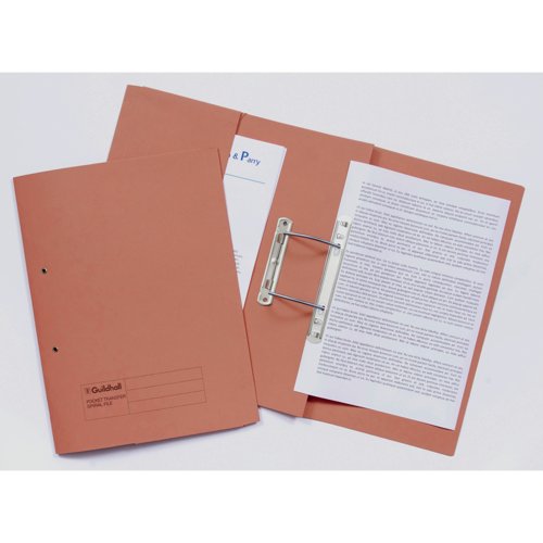 Exacompta Guildhall Heavyweight Transfer Spiral Pocket File Foolscap Orange (Pack of 25) 211/6004