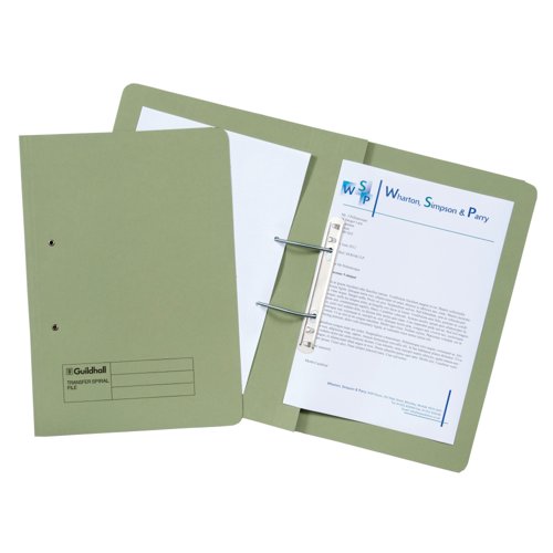 Exacompta Guildhall Heavyweight Transfer Spiral File 420gsm Foolscap Green (Pack of 25) 211/7002