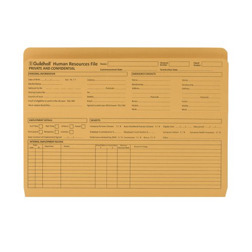 Exacompta Guildhall Pre-Printed Human Resources File 315gsm Yellow (50 Pack) 211/1300Z