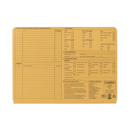 Exacompta Guildhall Pre-Printed Human Resources File 315gsm Yellow (50 Pack) 211/1300Z