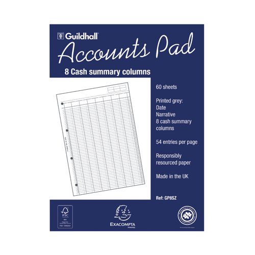 Exacompta Guildhall Account Pad 8-Column Summary A4 1589