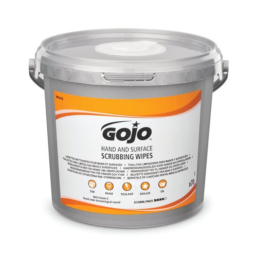 Gojo Hand Surface Scrubbing Wipes Bucket (Pack of 70) 9681-06-EEU