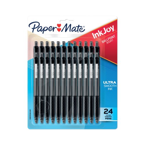 PaperMate Inkjoy 300Rt Ballpoint Medium 1.0mm Tip Black (Pack of 24) 2223762