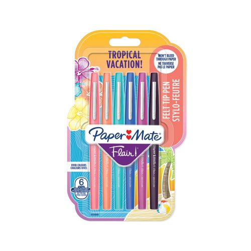 Paper Mate Flair Felt Tip Pen Medium 0.7mm Tropical (Pack of 6) 2028906
