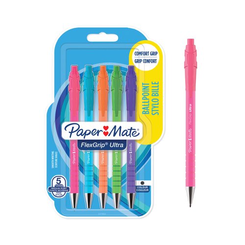 PaperMate FlexGrip Ultra Ballpoint Pen Medium 1.0mm Bright Barrel Black (Pack of 5) 2171853