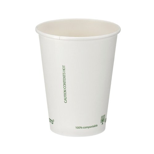 Single Wall Coffee Cup PLA Lined 12oz White (Pack of 1000) B01023