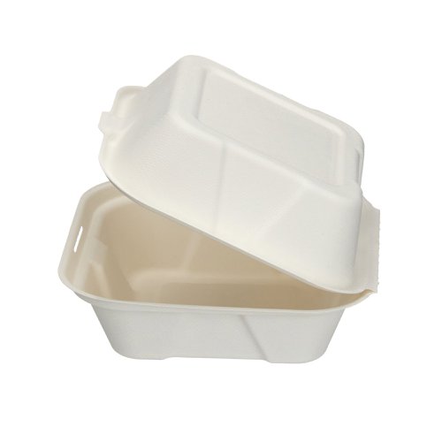 Bagasse Burger Box Square 6 Inch White (Pack of 500) D06001