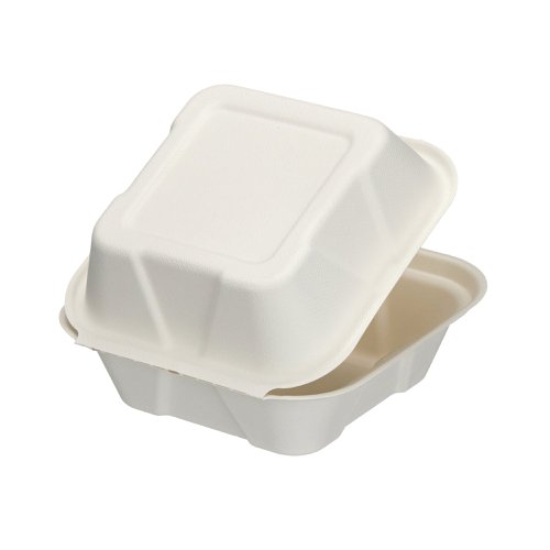 Bagasse Burger Box Square 6 Inch White (Pack of 500) D06001