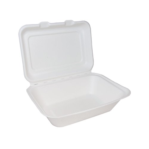 Bagasse Clamshell Meal Box Regular 7x5 Inch White (Pack of 500) D06002 | Go-Pak Group