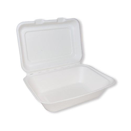 Go-Pak Bagasse Clamshell Meal Box Regular 7x5 Inch White (Pack of 500) D06002