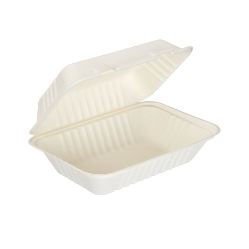 Bagasse Clamshell Meal Box Large 9x6 Inch White (Pack of 250) D06003 | Go-Pak Group