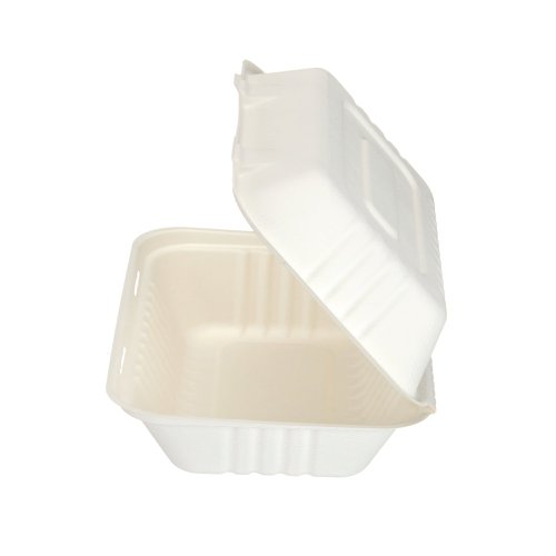 Bagasse Clamshell Meal Box Large 9x6 Inch White (Pack of 250) D06003 | Go-Pak Group