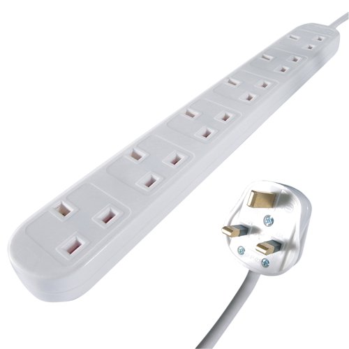 Connekt Gear 3m 6-Way Power Extension Lead White 27-6030 | Group Gear