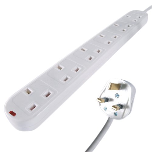 Connekt Gear 5m 6 Way Surge Protection Extension Lead White 27 6050s