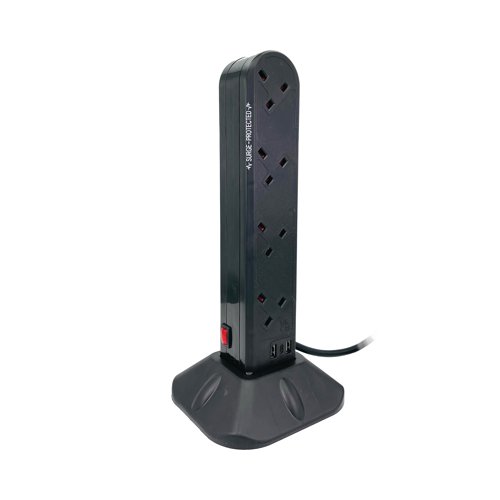 Connekt Gear 8 Way Surge Protected Socket Tower Block with USB Ports UK 27-8020S to USB | Group Gear