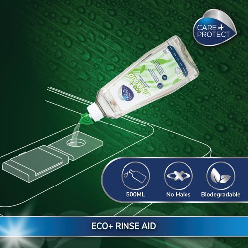 Eco+ Rinse Aid is a powerful Eco friendly dishwasher Rinse Aid for all dishwashers. Facilitates quick drying, extra shine, no halos or stains.