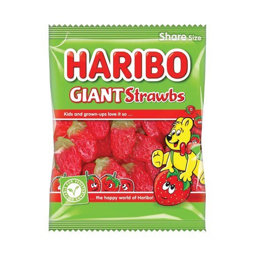 Haribo Giant Strawbs Share Size Bag 160g (12 Pack) 095730