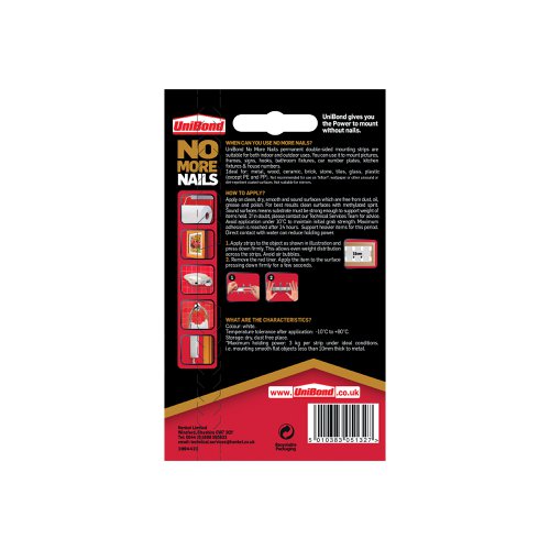 No More Nails Permanent Adhesive Strip 20x40mm Red (Pack of 10) 1507605